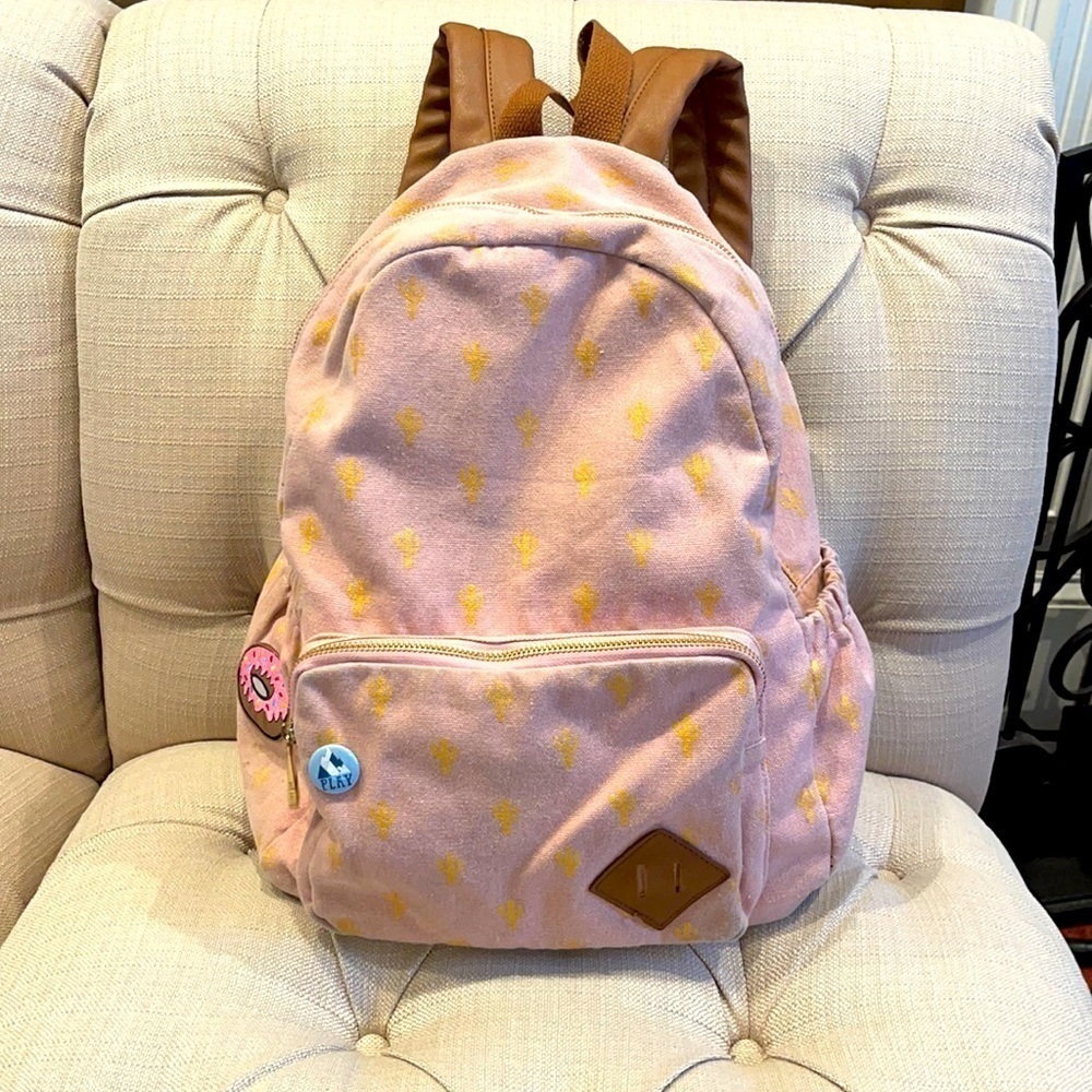 Madden Girl Pink Backpack w/Gold Cactus Design